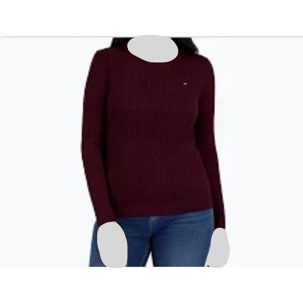 Tommy Hilfiger Women's Long Sleeve Cotton Cable Knit Sweater, Size XL, Purple